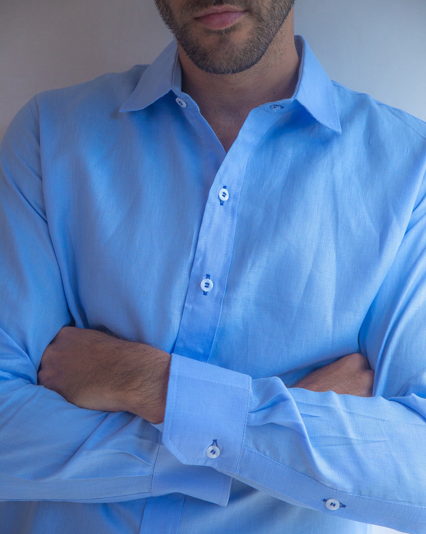 MALLORCA Linen Shirt - Blue Sky/Royal Blue - CRASQI