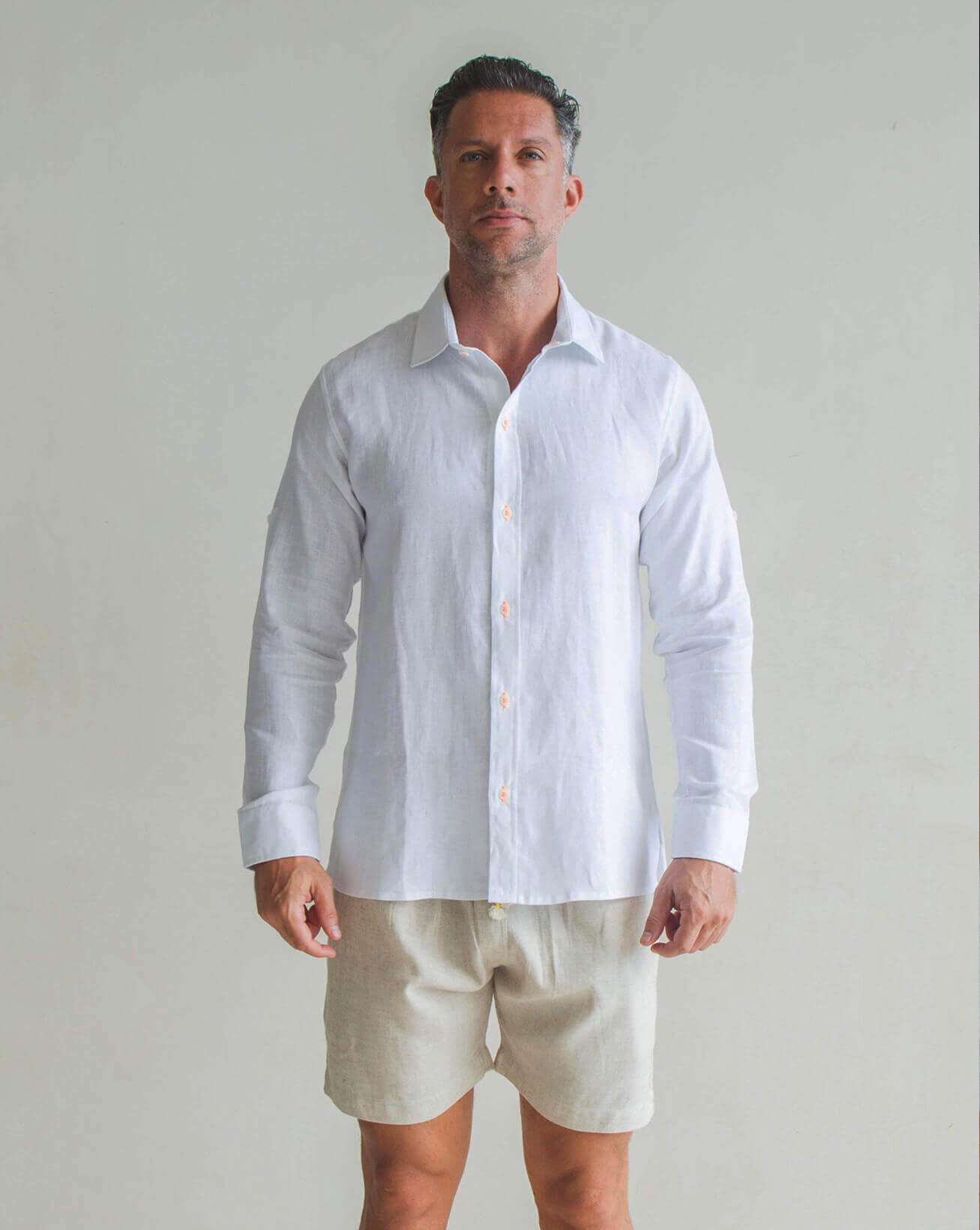 MALLORCA Linen Shirt - White/Neon Orange - CRASQI