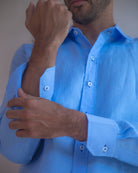 MALLORCA Linen Shirt - Blue Sky/Royal Blue - CRASQI