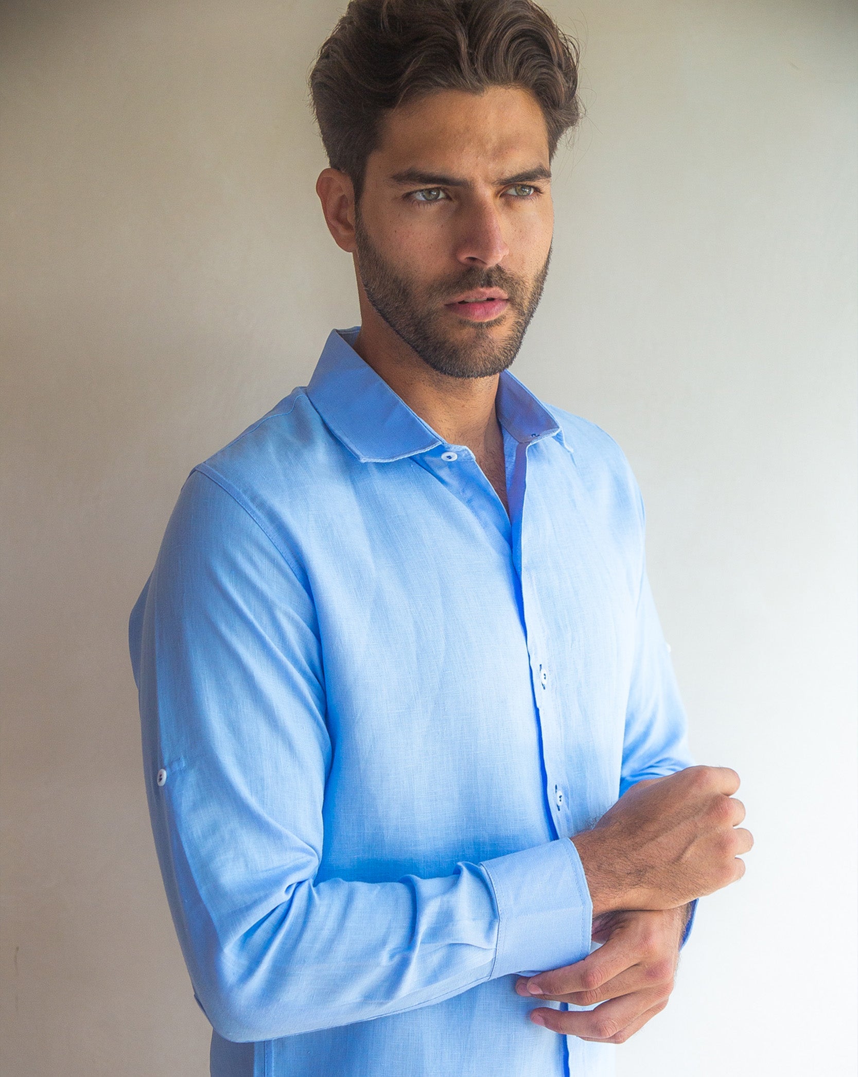 MALLORCA Linen Shirt - Blue Sky/Royal Blue - CRASQI