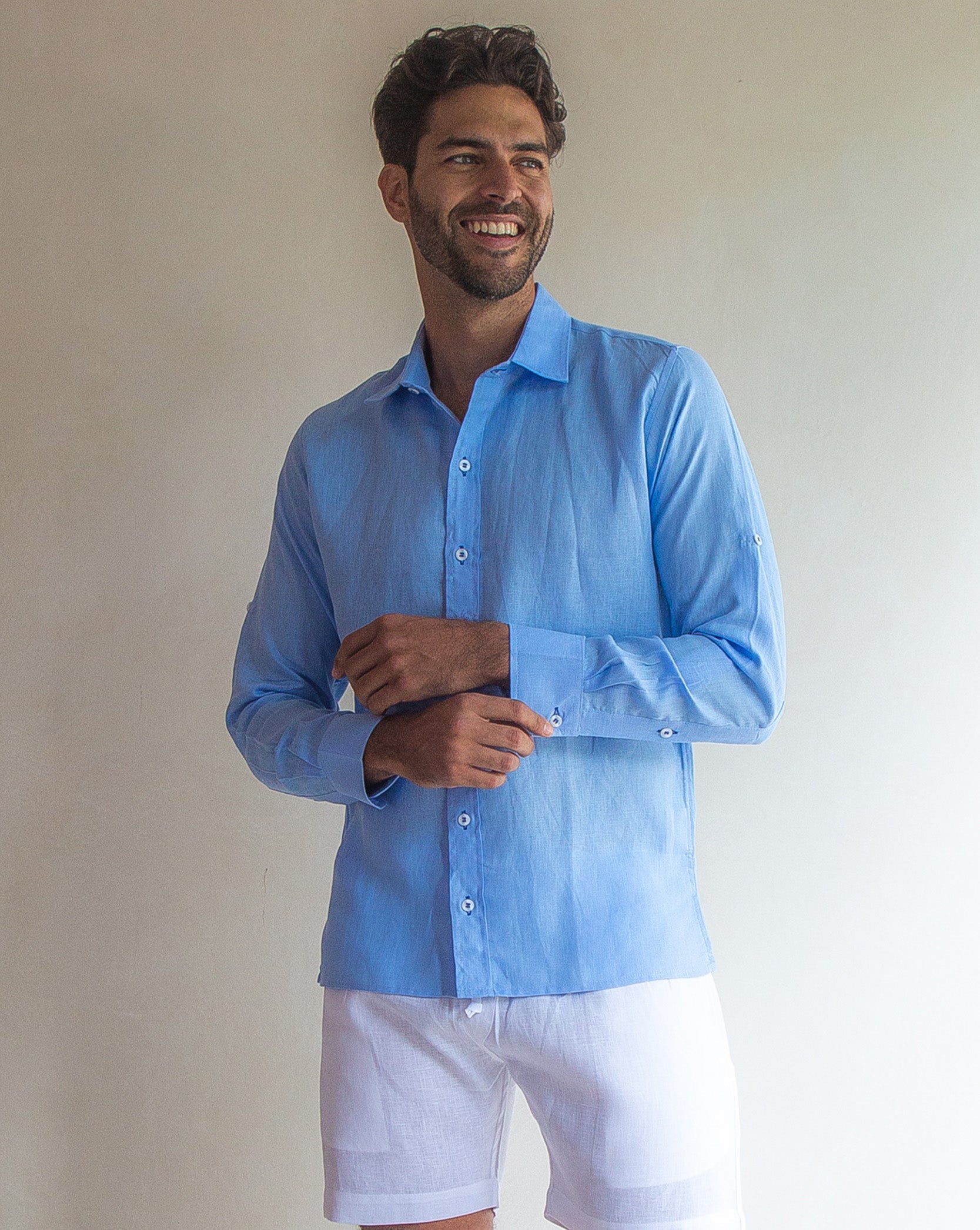 MALLORCA Linen Shirt - Blue Sky/Royal Blue - CRASQI