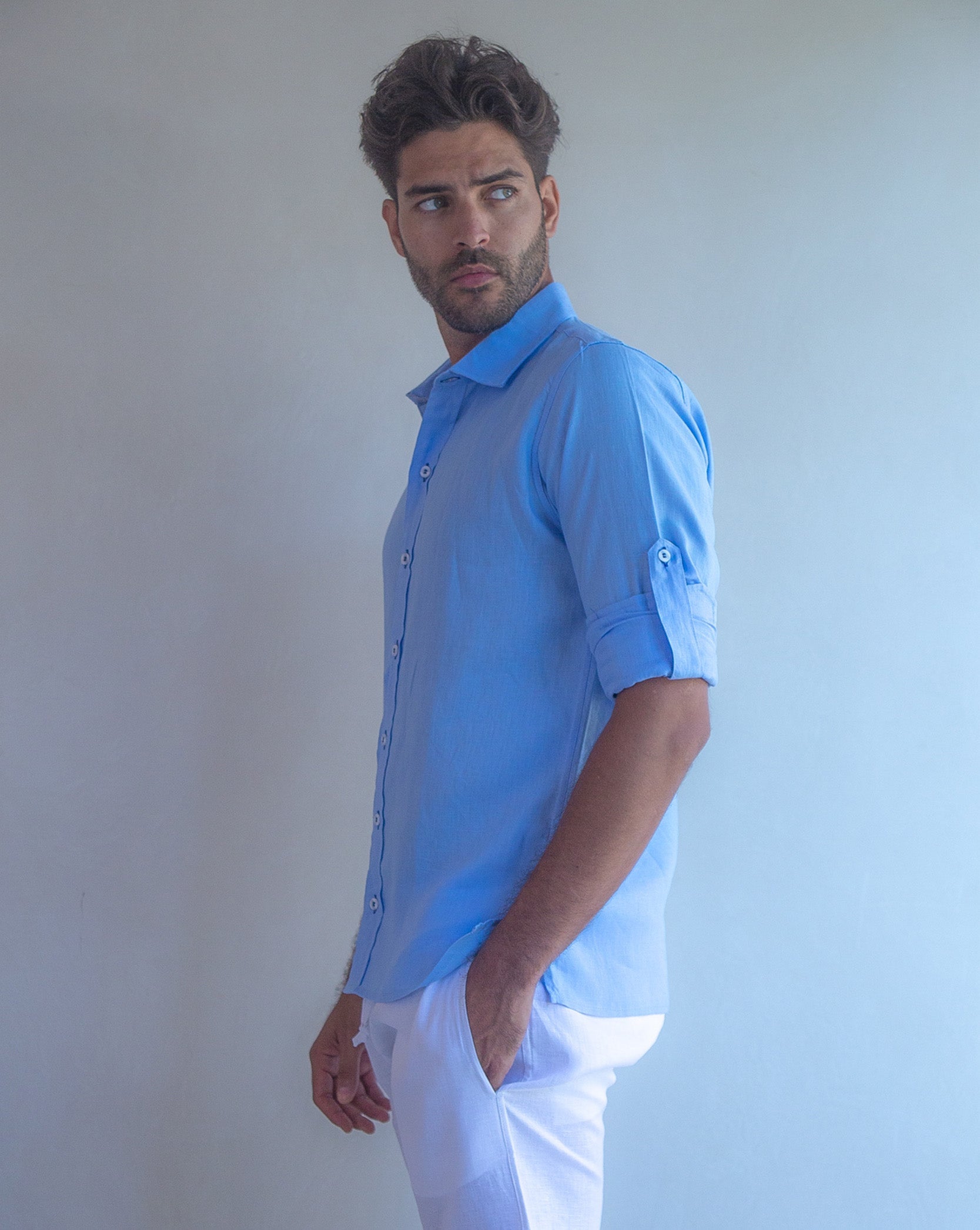 MALLORCA Linen Shirt - Blue Sky/Royal Blue - CRASQI