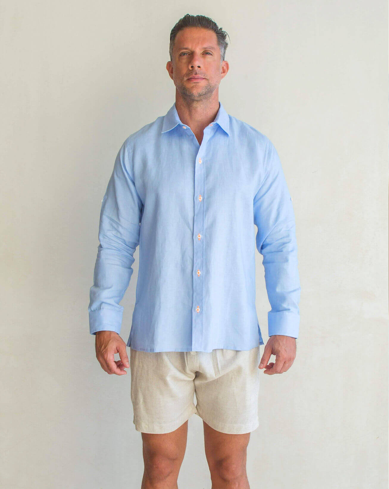 MALLORCA Linen Shirt - Blue Sky/Neon Orange - CRASQI