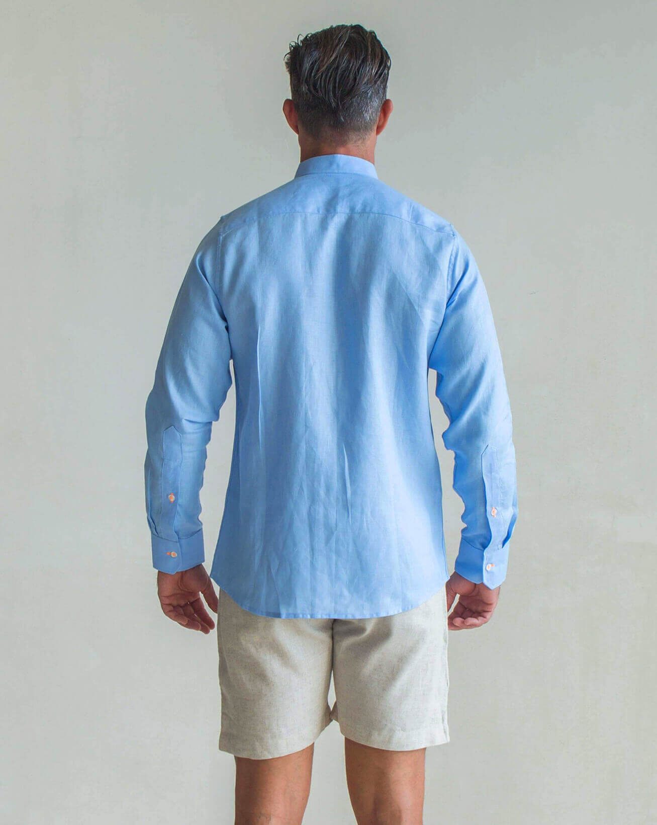 MENORCA Linen Shirt - Blue Sky/Neon Orange - CRASQI