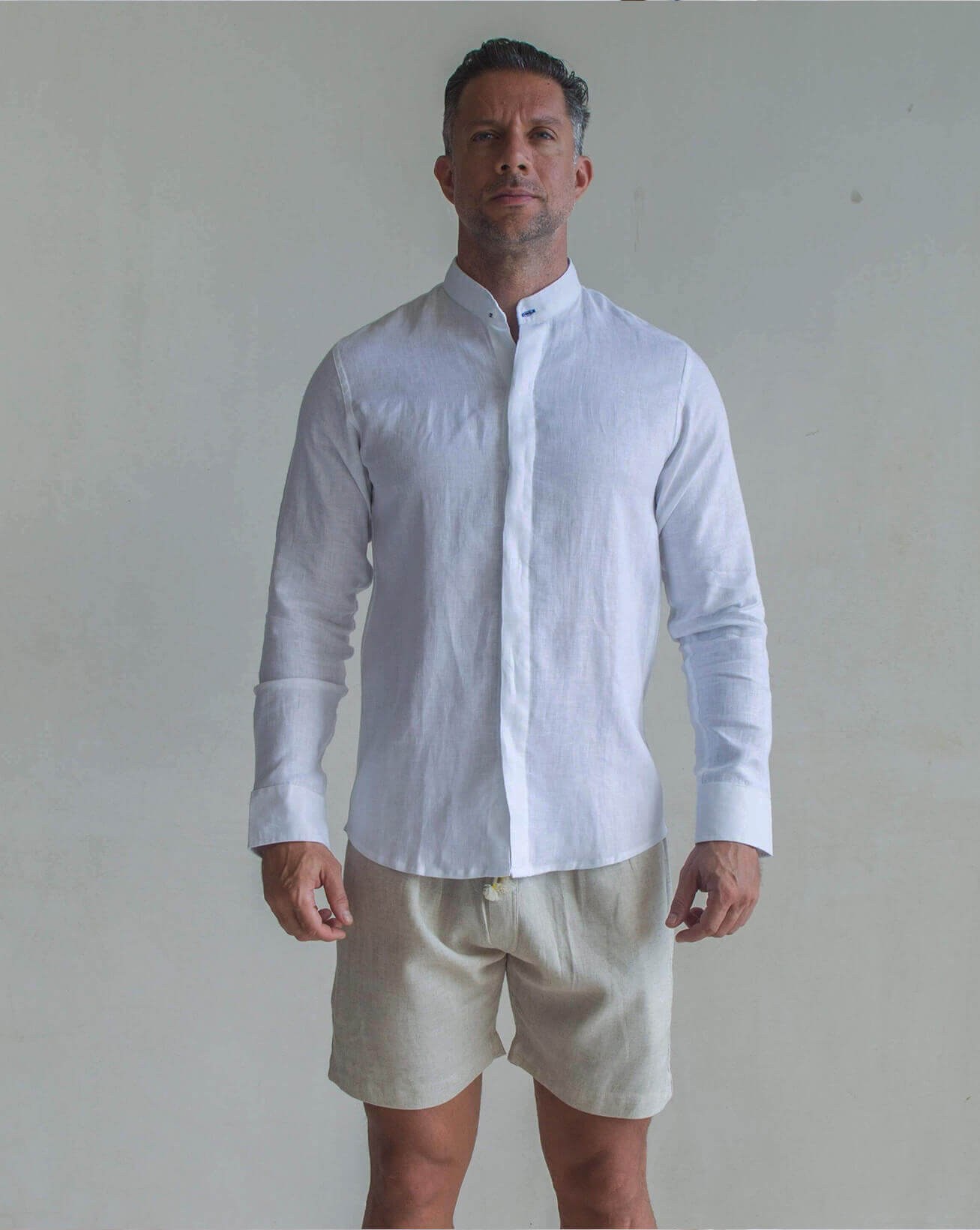 MENORCA Linen Shirt - White/Royal Blue - CRASQI