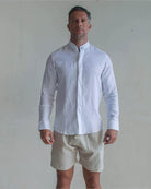 MENORCA Linen Shirt - White/Royal Blue - CRASQI