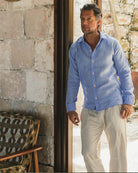 MALLORCA Linen Shirt - Blue Sky/Neon Orange - CRASQI