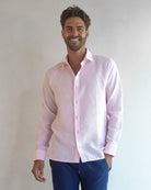 MALLORCA Linen Shirt - Light Pink/Blue - CRASQI