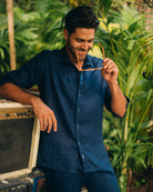 MALLORCA Linen Shirt - Navy Blue/Turquoise - CRASQI