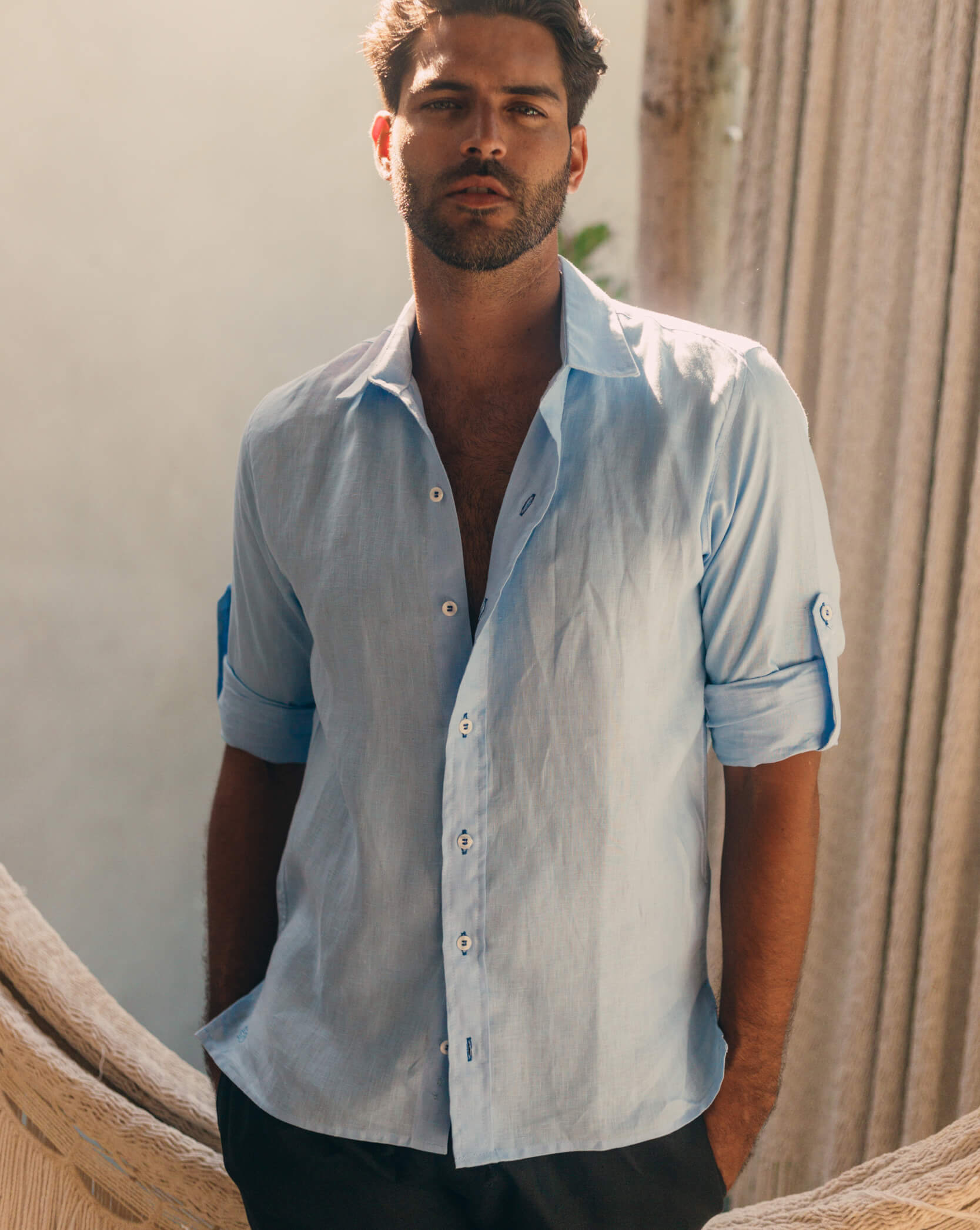 MALLORCA Linen Shirt - Blue Sky/Royal Blue - CRASQI