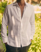 MALLORCA Linen Shirt - White/Royal Blue - CRASQI