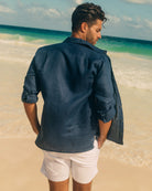 MALLORCA Linen Shirt - Navy Blue/Turquoise - CRASQI