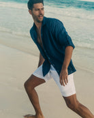 MALLORCA Linen Shirt - Navy Blue/Turquoise - CRASQI