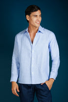 MALLORCA Linen Shirt - Azul Cielo/Neon Yellow - CRASQI