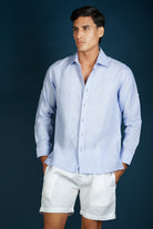 MALLORCA Linen Shirt - Azul Cielo/Navy Blue - CRASQI