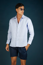 MALLORCA Linen Shirt - Azul Cielo/Navy Blue - CRASQI