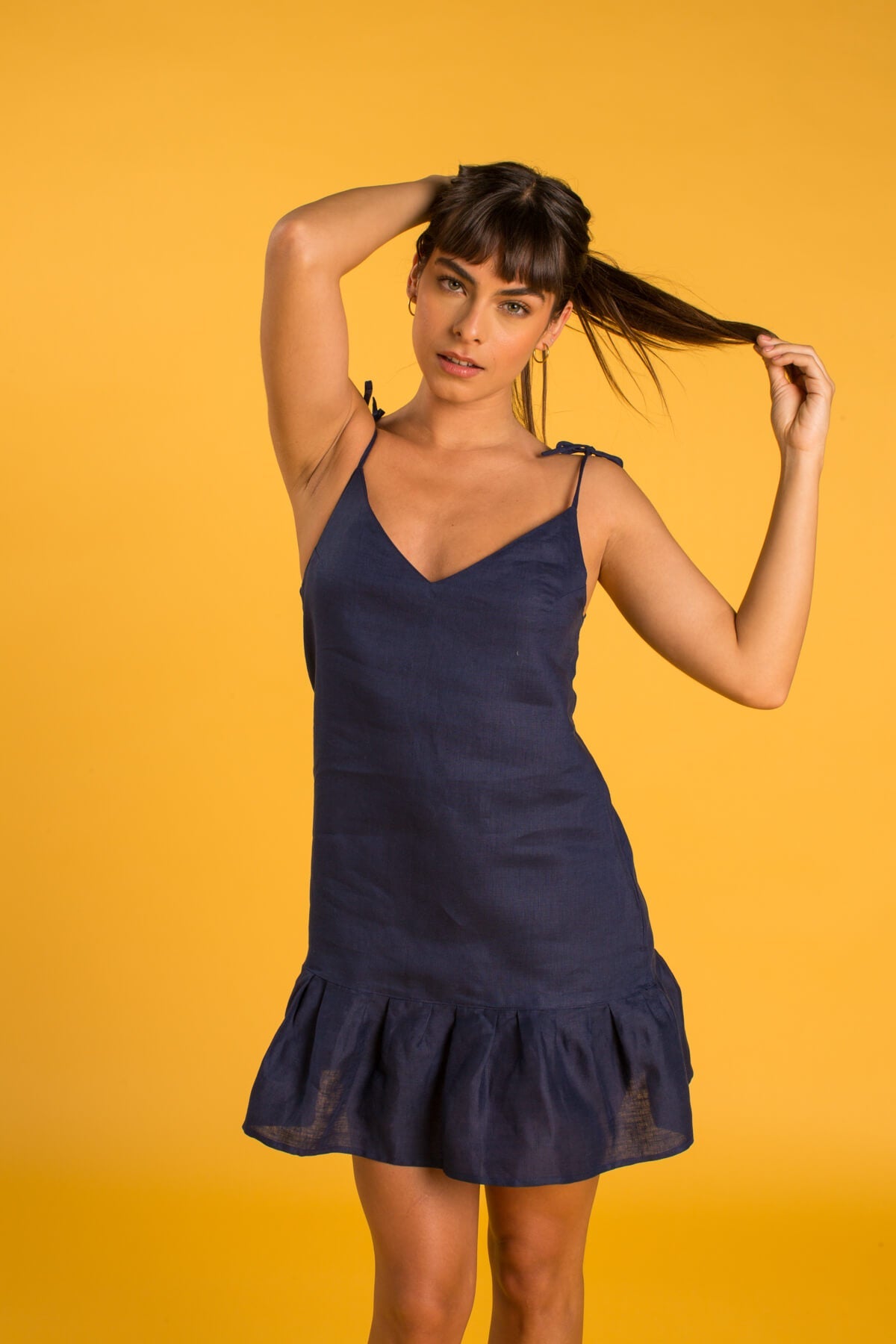 BORA-BORA Linen Dress - Navy Blue - CRASQI