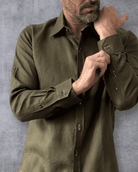 MALLORCA Linen Shirt - Olive/Sage - CRASQI