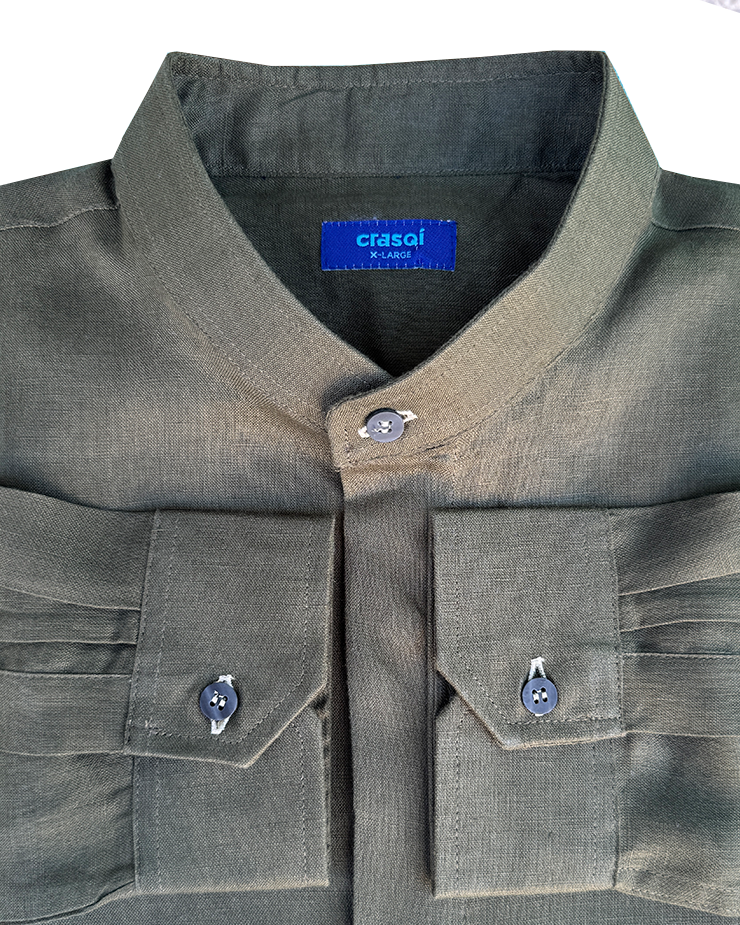 MENORCA Linen Shirt - Olive/Sage - CRASQI