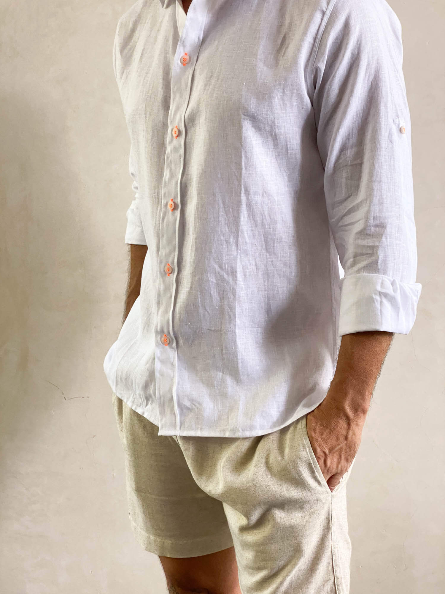 MALLORCA Linen Shirt - White/Neon Orange - CRASQI