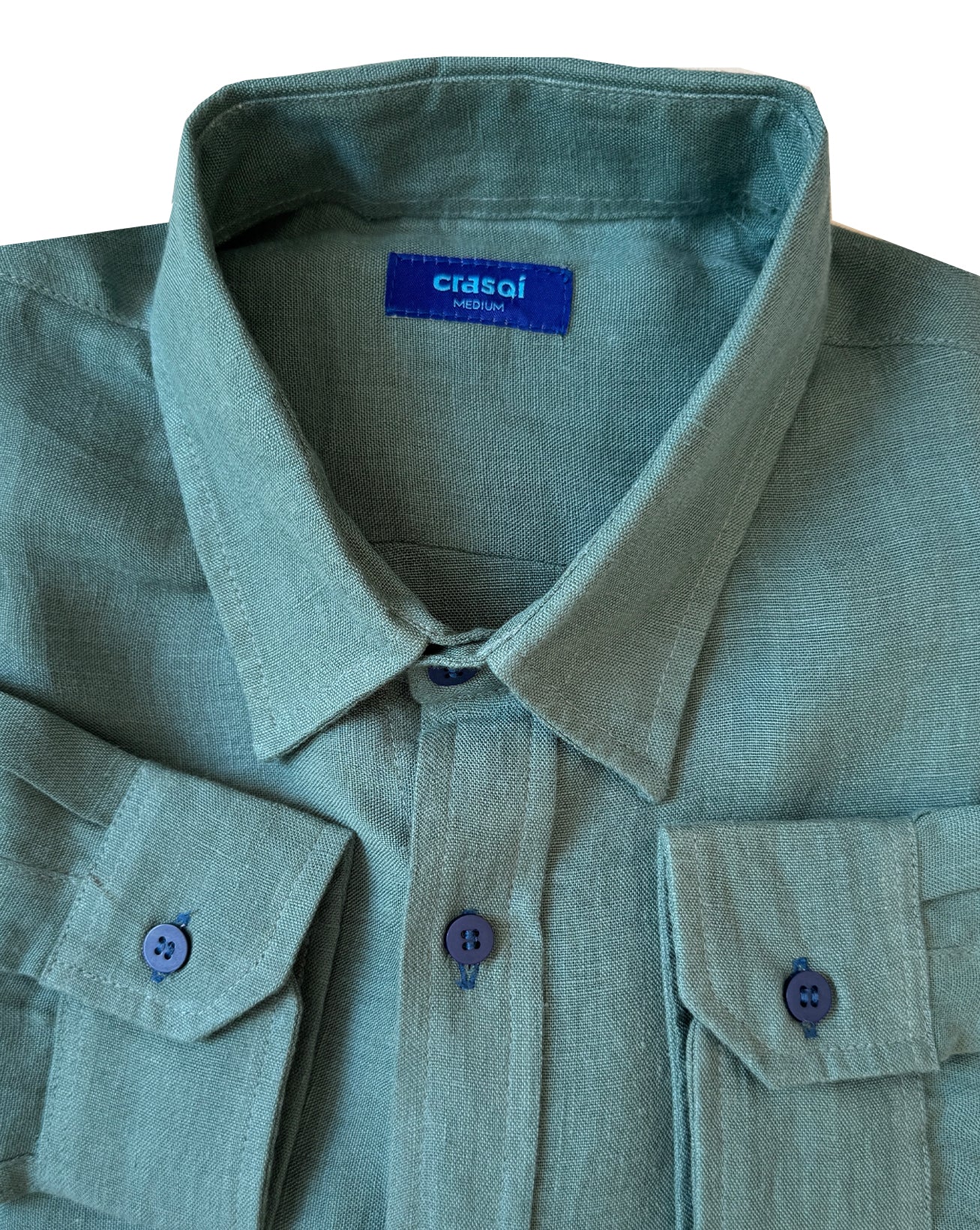 MALLORCA Linen Shirt - Custom Green 3/Blue - CRASQI