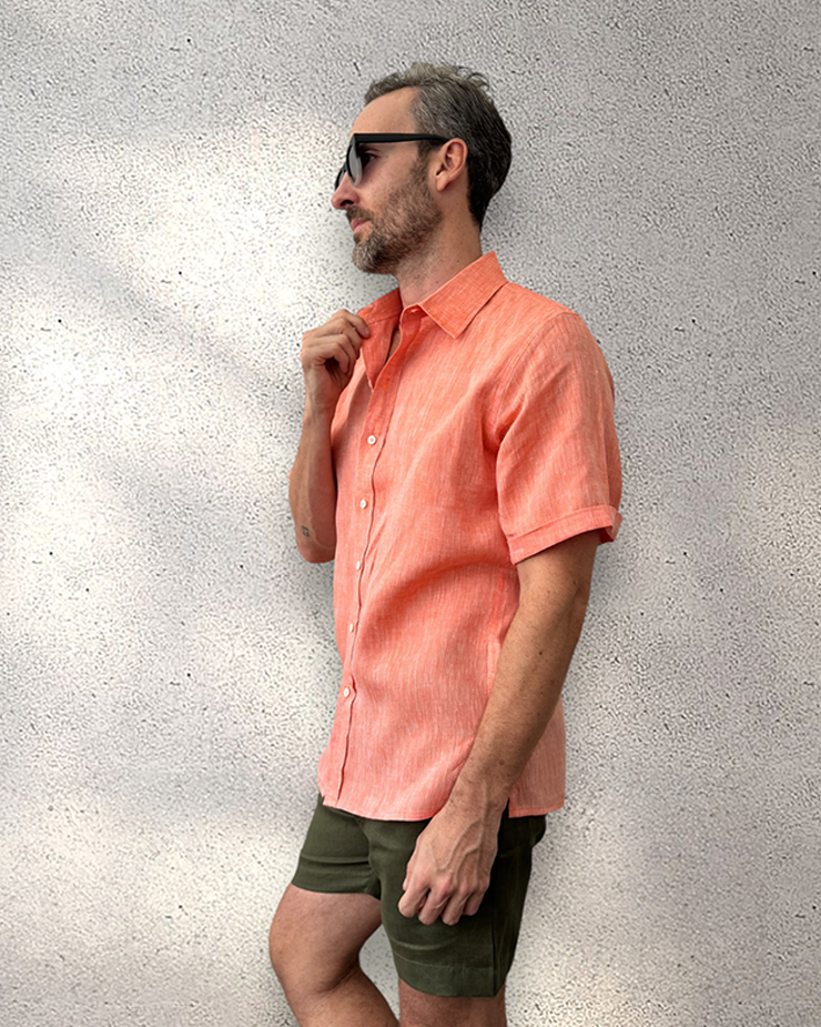 MARBELLA Linen Shirt - Sunrise Orange/Neon Orange - CRASQI