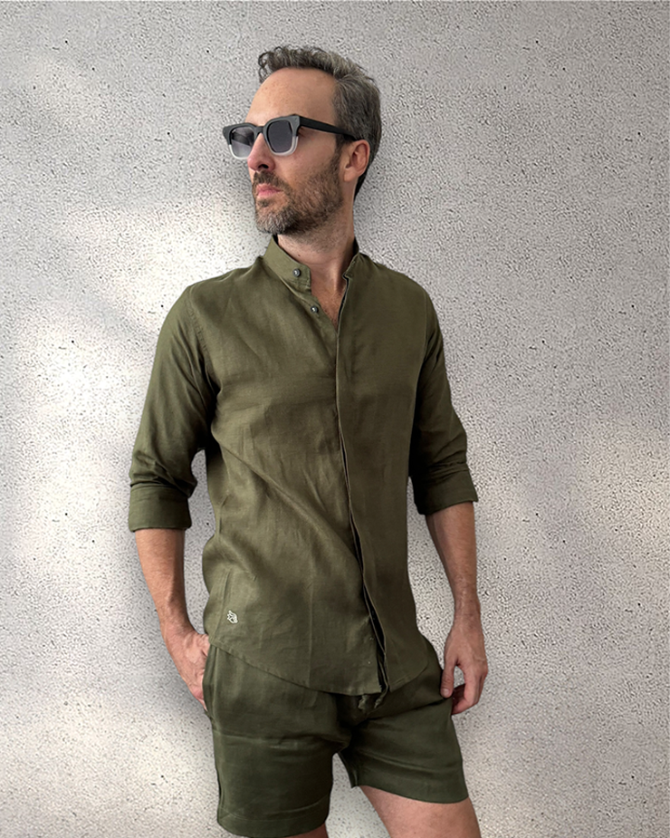 MENORCA Linen Shirt - Olive/Sage - CRASQI