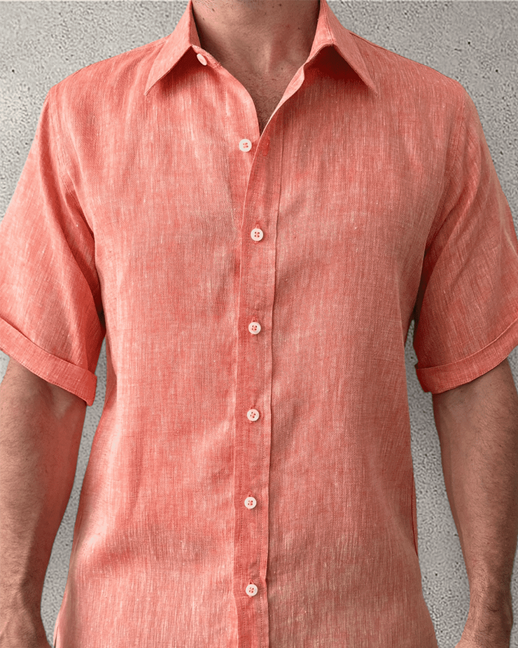 MARBELLA Linen Shirt - Sunrise Orange/Neon Orange - CRASQI