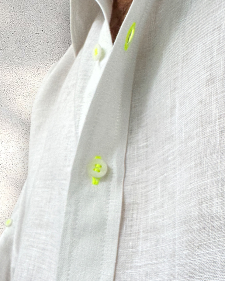 MALLORCA Linen Shirt - White/Neon Yellow - CRASQI