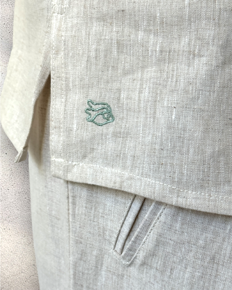 MALLORCA Linen Shirt - Sand/Light Sage - CRASQI