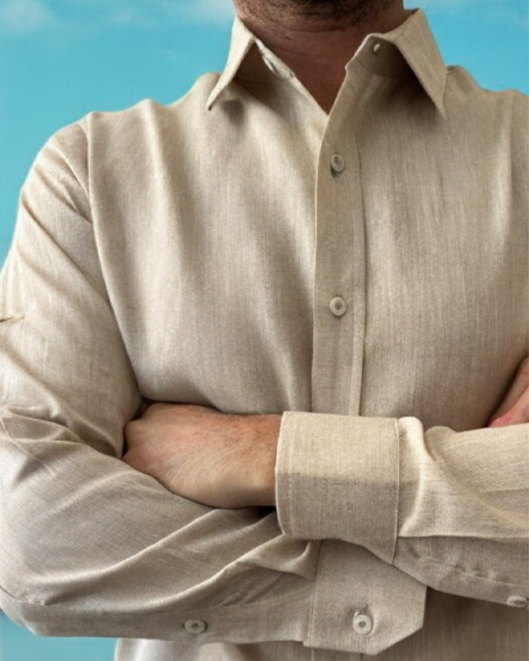 MALLORCA Linen Shirt - Sand/Light Sage - CRASQI