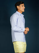 MALLORCA Linen Shirt - Azul Cielo/Neon Yellow - CRASQI