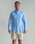 MENORCA Linen Shirt - Blue Sky/Neon Orange - CRASQI