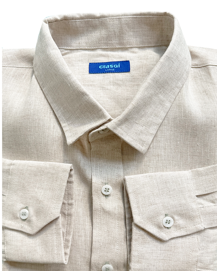 MALLORCA Linen Shirt - Sand/Light Sage - CRASQI