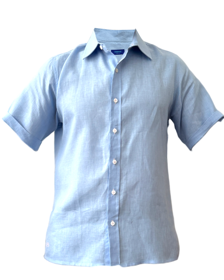 MARBELLA Linen Shirt - Blue Sky/Light Pink - CRASQI