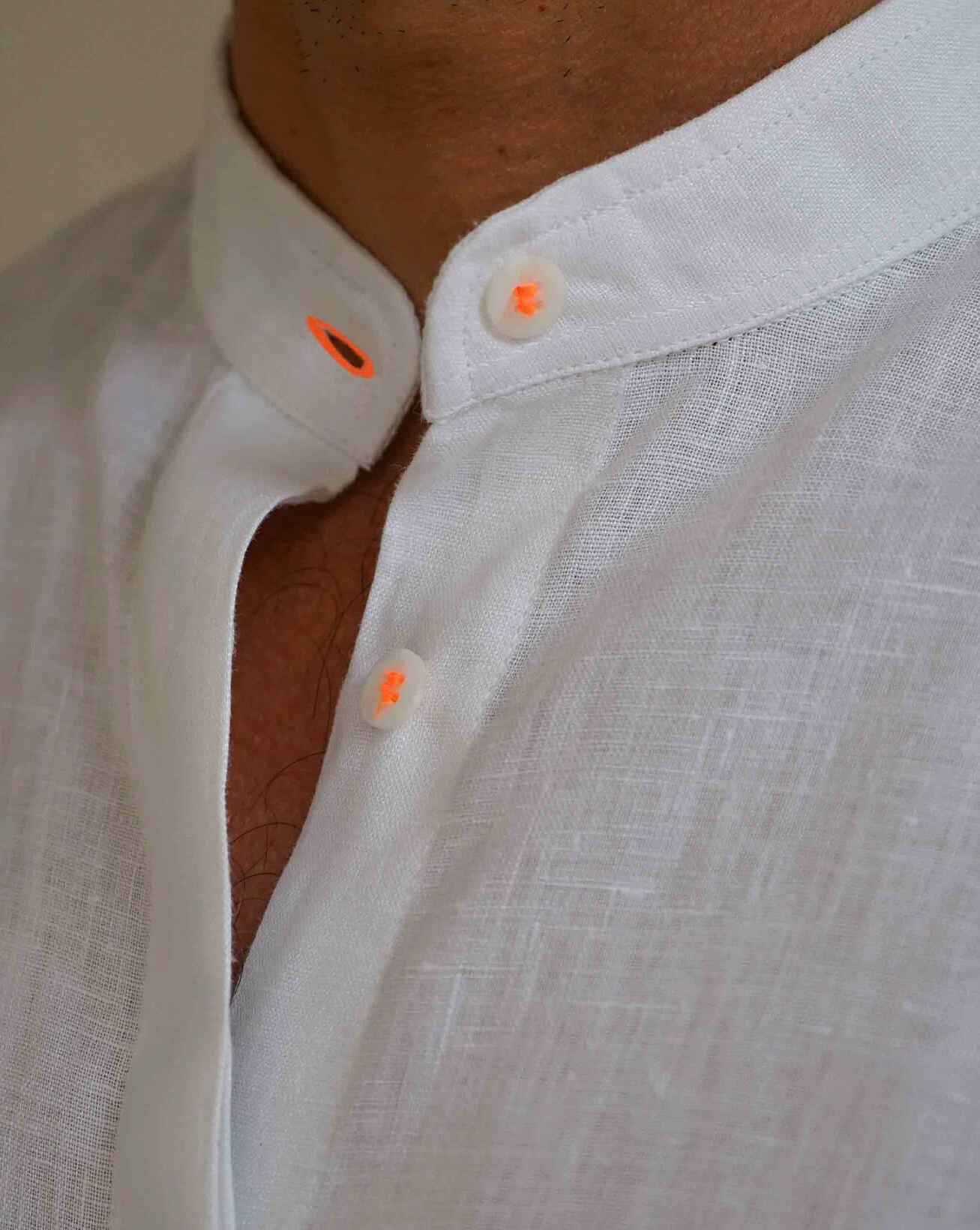 MENORCA Linen Shirt - White/Neon Orange - CRASQI