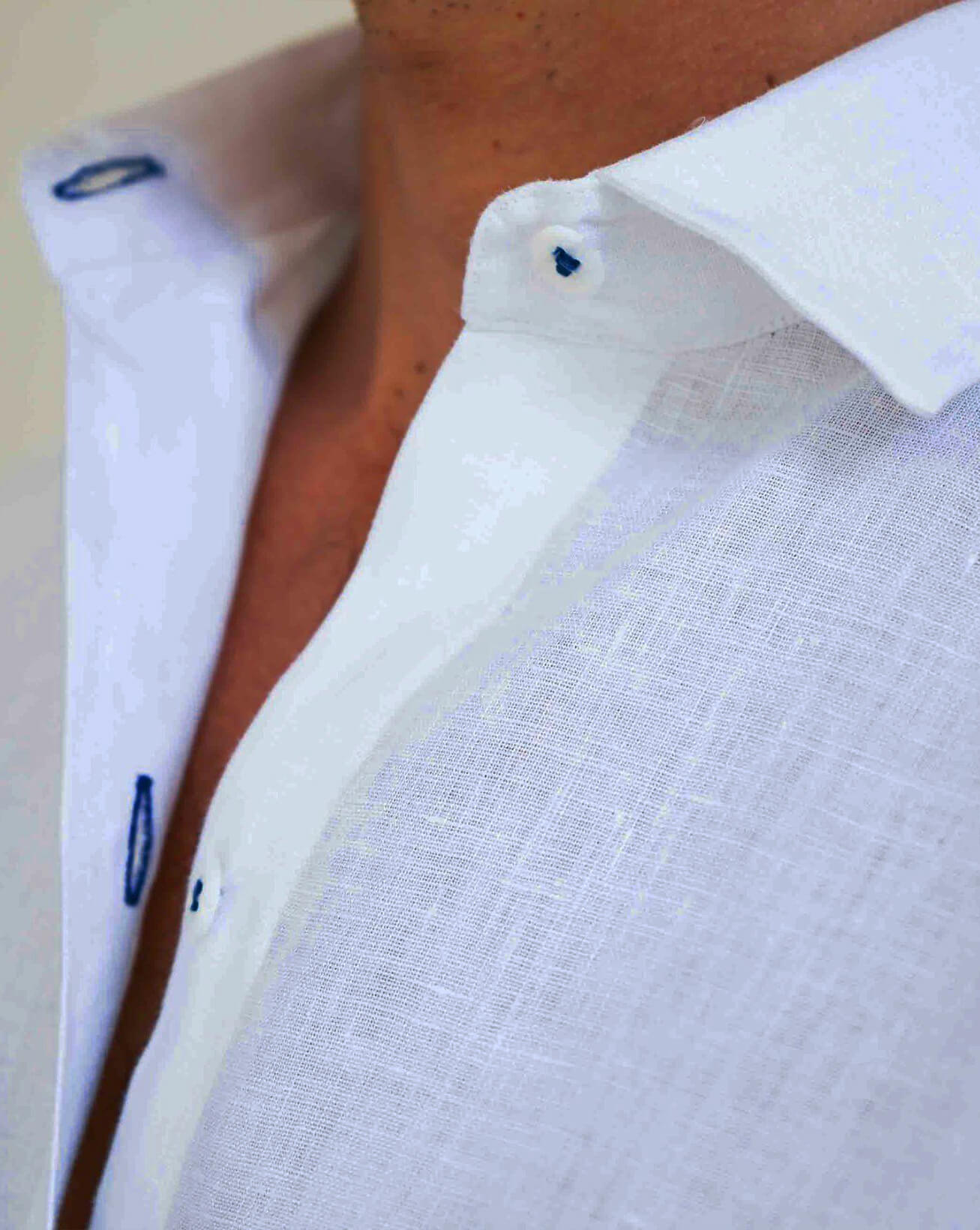 MALLORCA Linen Shirt - White/Royal Blue - CRASQI