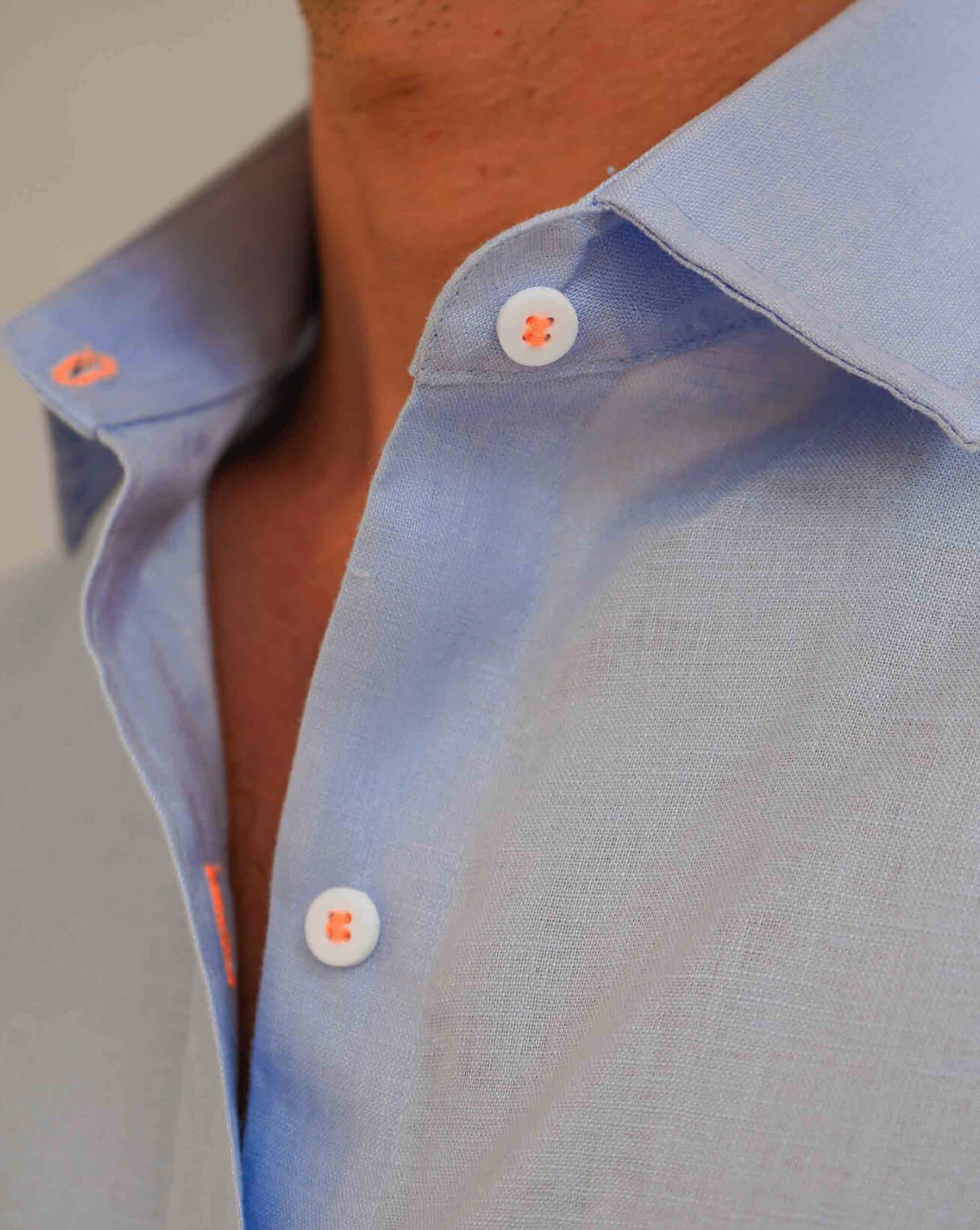 MALLORCA Linen Shirt - Blue Sky/Neon Orange - CRASQI