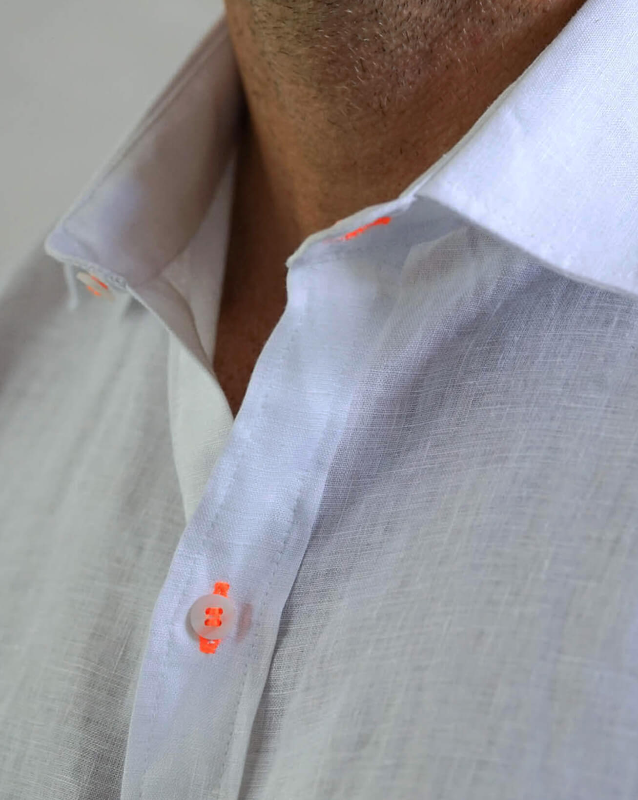 MALLORCA Linen Shirt - White/Neon Orange - CRASQI